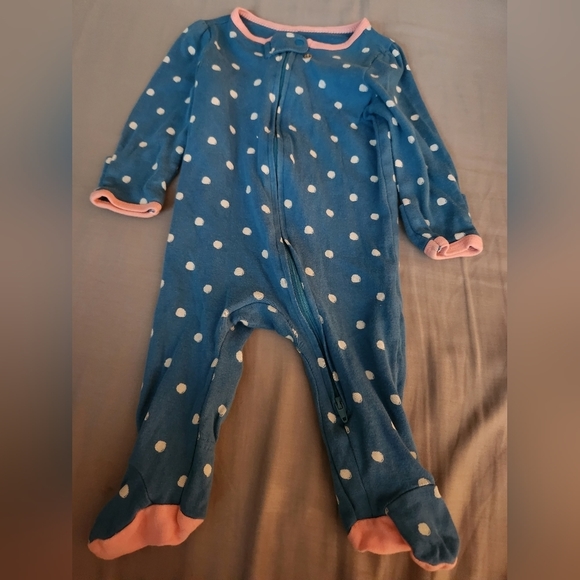 Cloud Island Baby Girl  Footed Pajama 0-3 M Blue Polka-Dot Long Sleeve Crew Neck - Picture 6 of 6